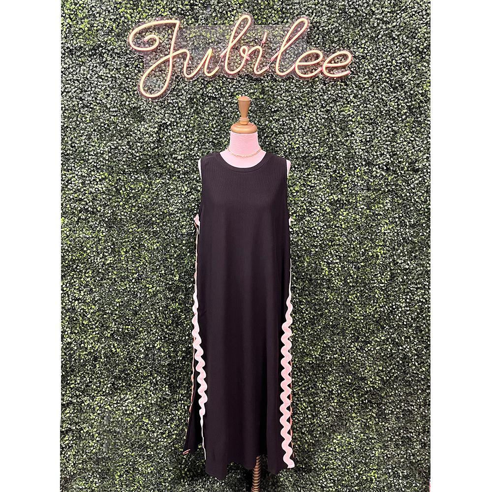 Black Ric Rac Trim Midi Dress