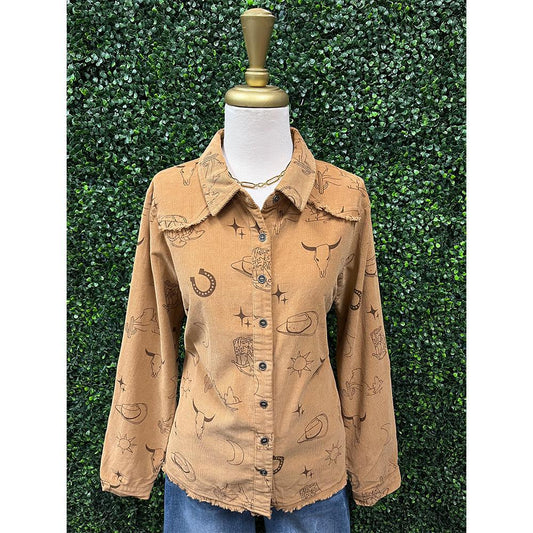 Corduroy Camel Button Down Cowboy Top