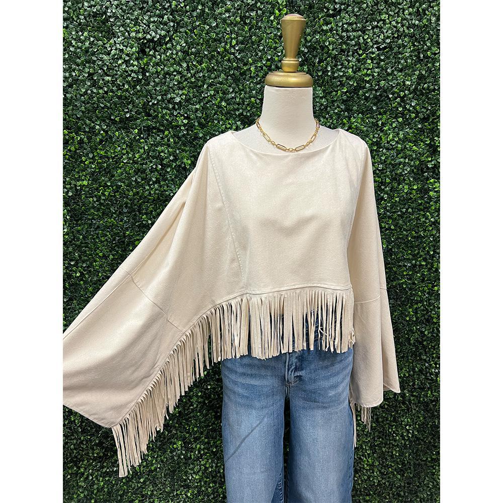 Cream Suede Fringe Cape