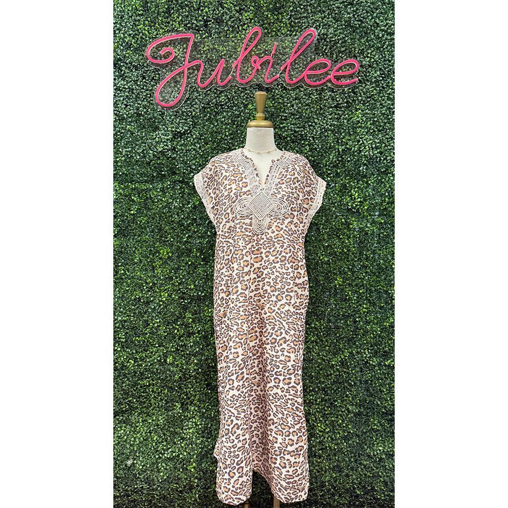 Nia Leopard Tan Detail Long Dress