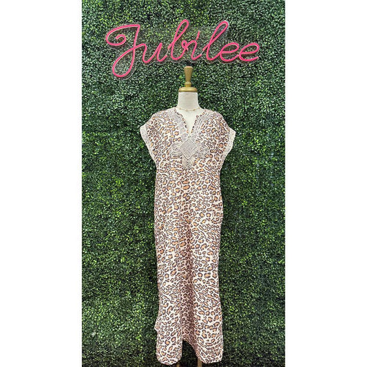 Nia Leopard Tan Detail Long Dress