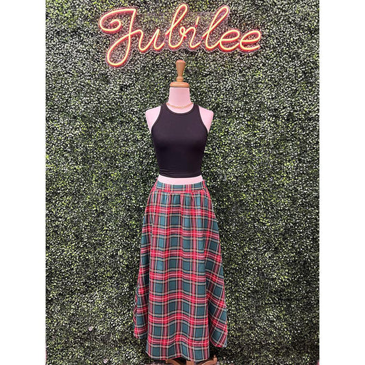 Merida Green Plaid Midi Skirt