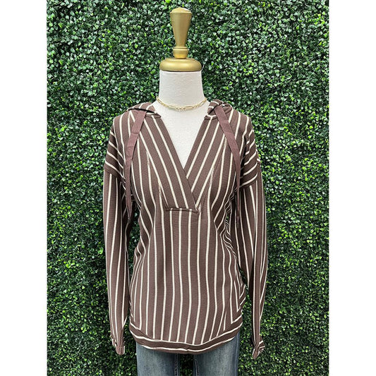 Brown Striped Pullover Hoodie