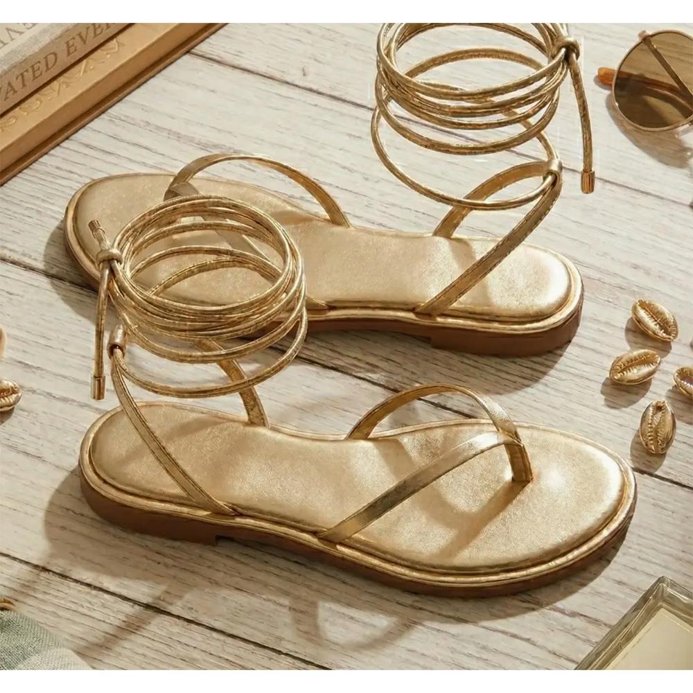 Dazzle Gold Tie Thong Sandal