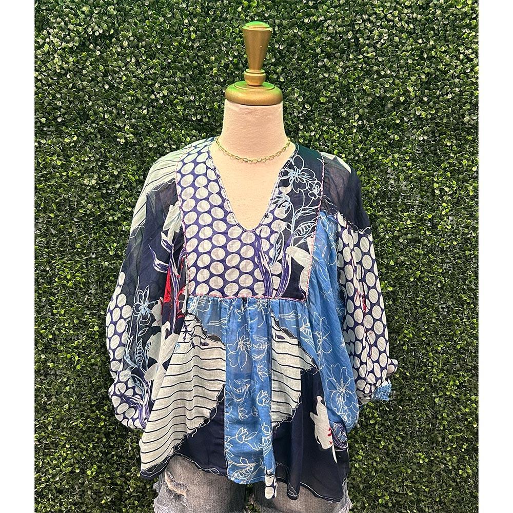 Anjou Midnight Blooms Cotton Gauze Top