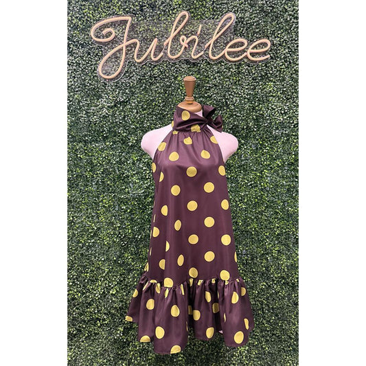Peggy Polka Dot Tie Neck Mini Dress