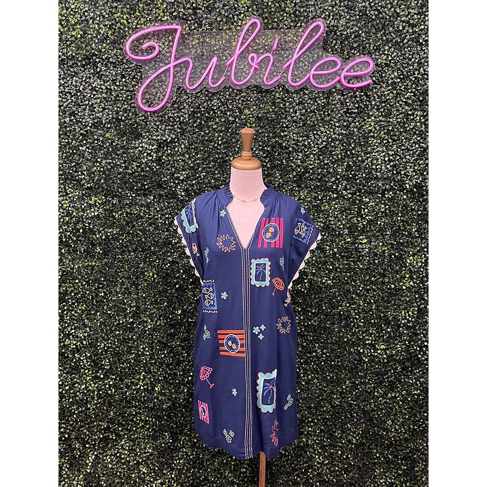 Christina Navy Embroidery Detail Dress