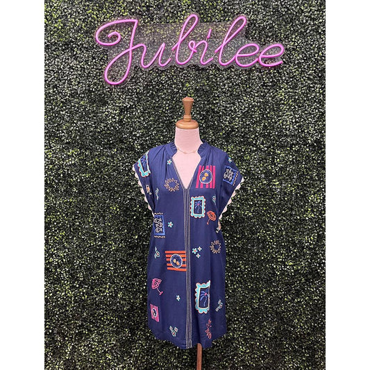 Christina Navy Embroidery Detail Dress