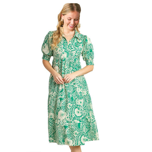 Jonia Green & Ivory Abstract Floral Dress
