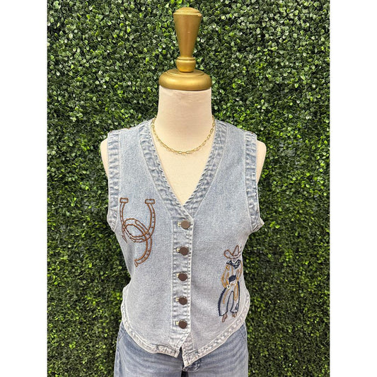 Roping Cowboy Denim Vest