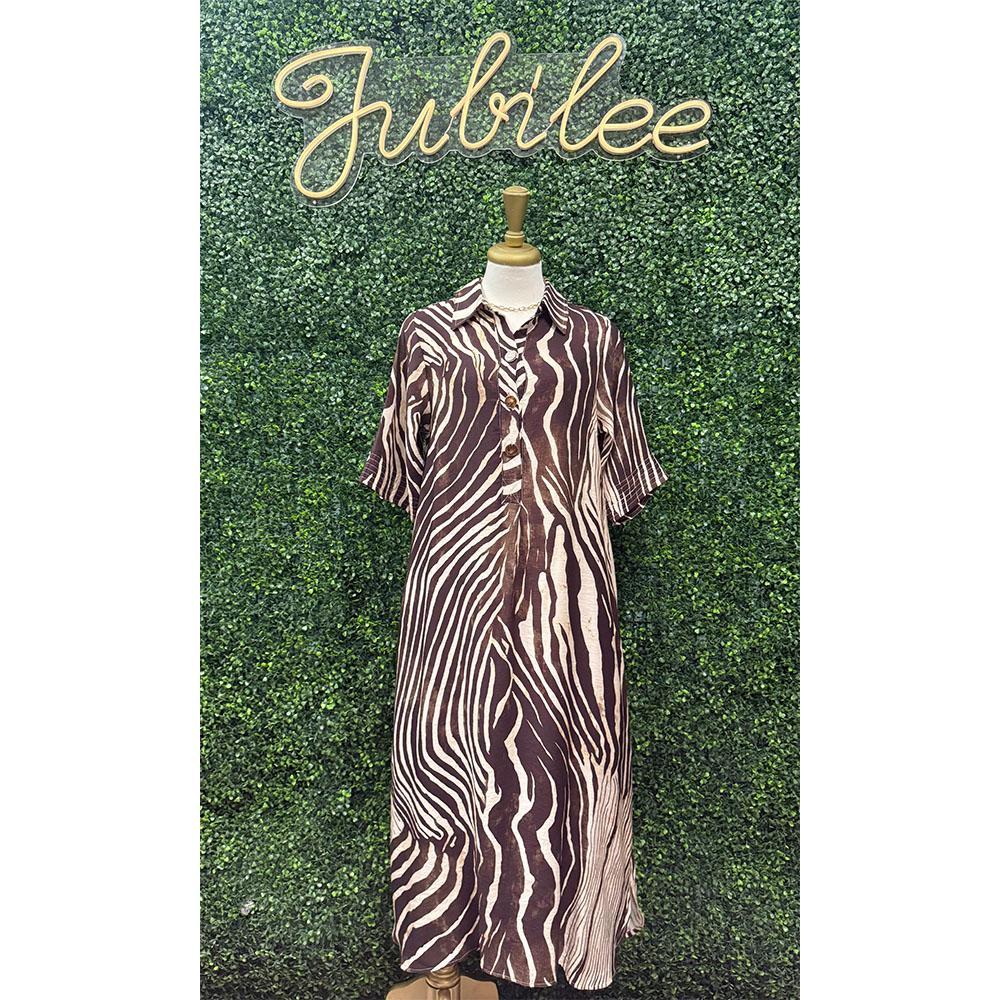 Cassie Zebra Mocha Dress