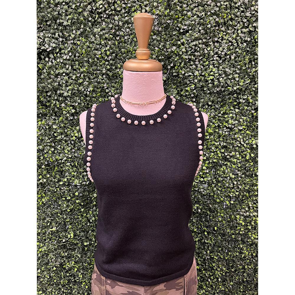 Black Pearl Sleeveless Knit Sweater Top