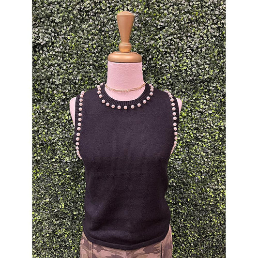 Black Pearl Sleeveless Knit Sweater Top