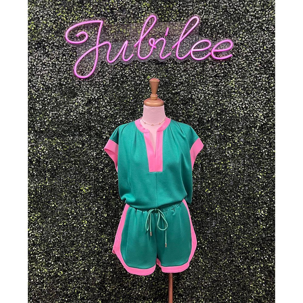 Genna Green Solid Trim Shirts