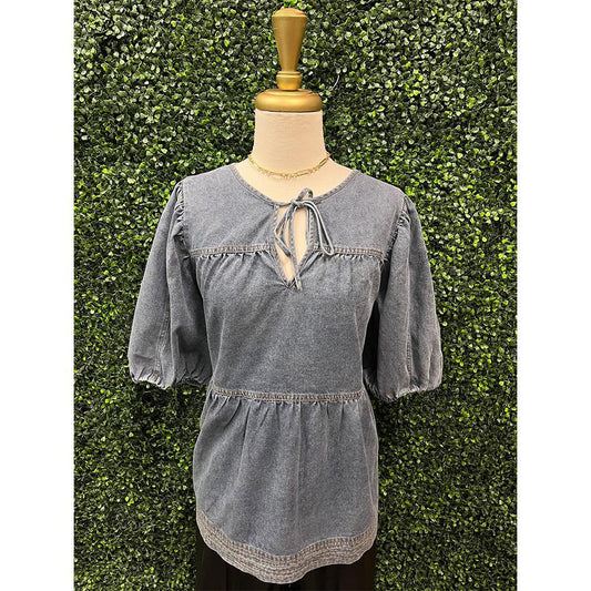 Denim Curvy Girl V-neck Peplum Top