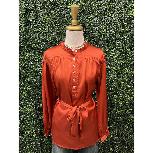 Rust Satin Blouse W/ Belt