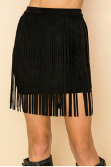Black Suede Fringe Mini Skirt