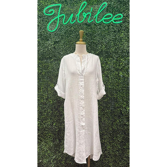 Lyla White Linen V-Neck Dress