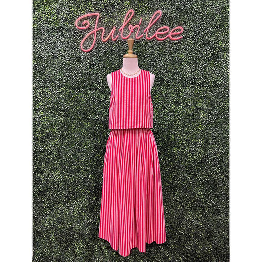 Jania Red Pleated Midi Skirt