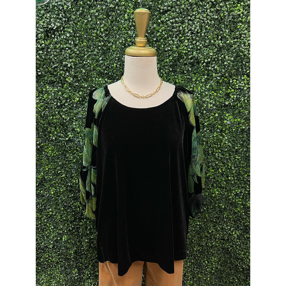Shayla Green Velvet Floral Blouse