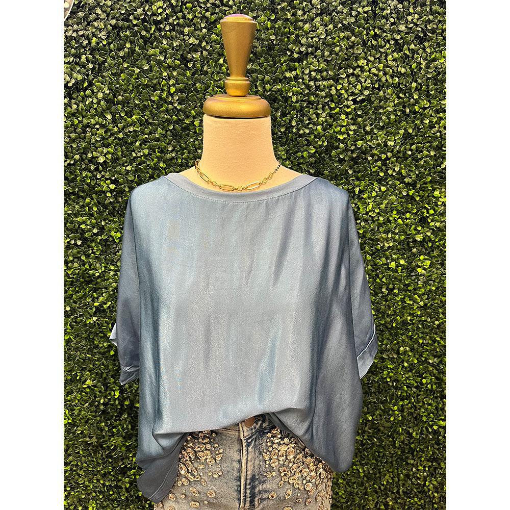 Baby Blue Scoop Neck Satin Top