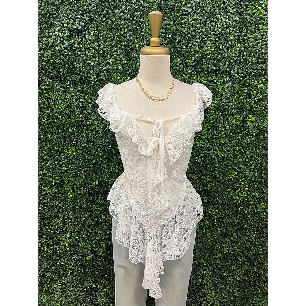 Ashlyn Off White Floral Lace Top