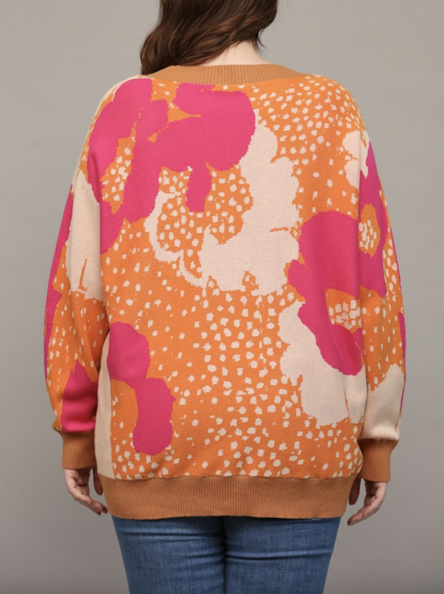 Pink Camel Floral Print Sweater Top