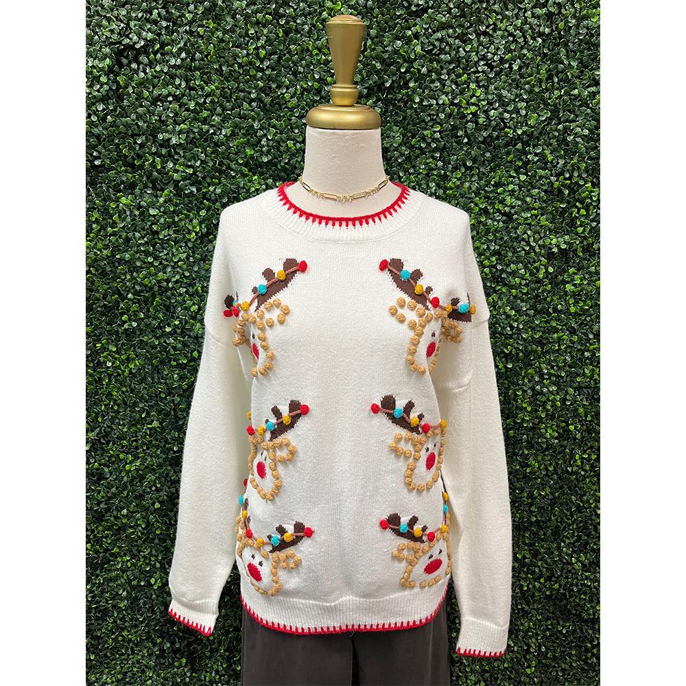 Pom Pom Reindeer Stitch Sweater