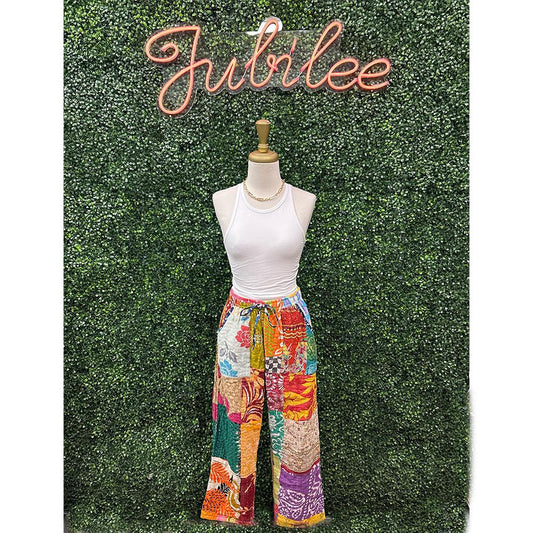 Kantha Drawstring Pants - One of a Kind Patterns