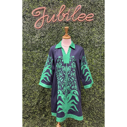 Nessa Navy And Green Midi Dress
