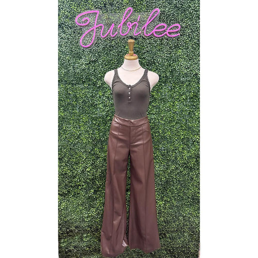 Gia Brown Pleather High Waisted Pants