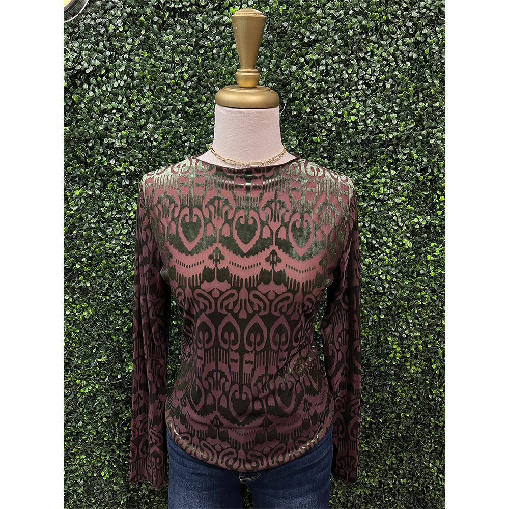 Brown Olive Combo Mesh Pattern Top