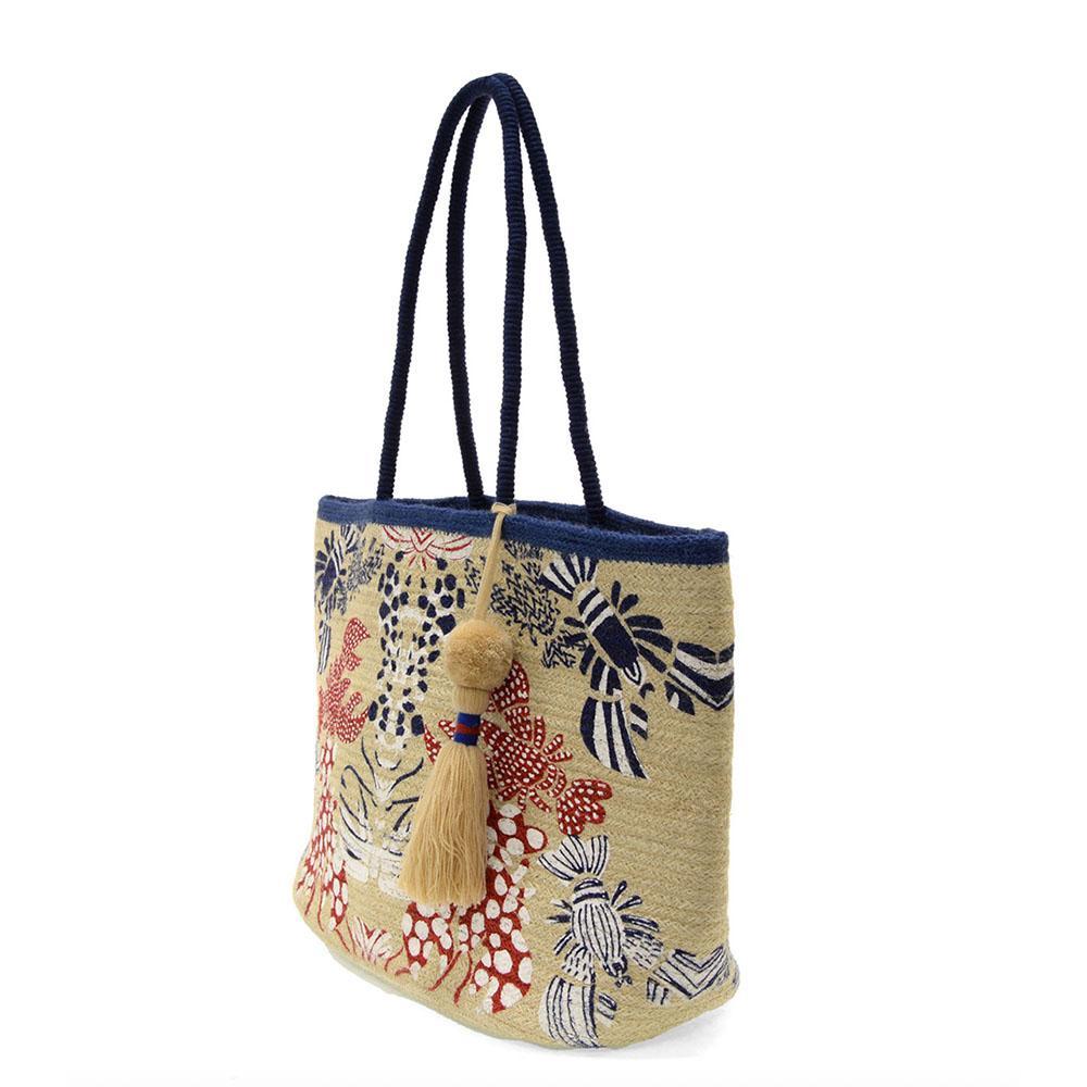 Multi Painted Birds Avis Jute Tote With Tassel