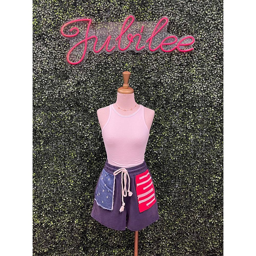 Drawstring American Flag Shorts