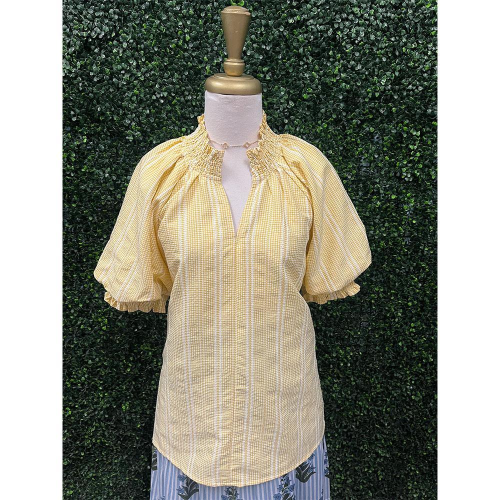 Jessa Yellow Striped Puff Sleeve Top