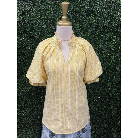 Jessa Yellow Striped Puff Sleeve Top