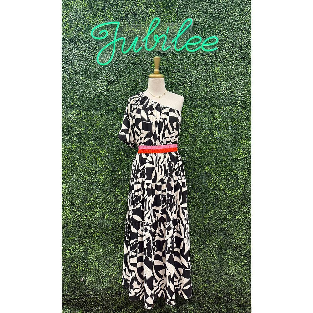 Marie Black & White One Shoulder Maxi Dress