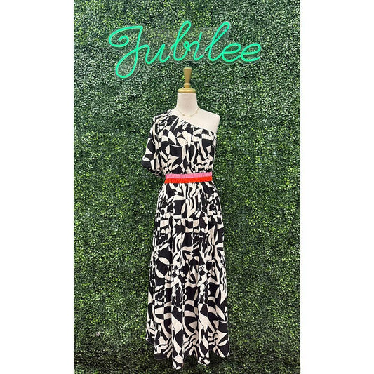 Marie Black & White One Shoulder Maxi Dress