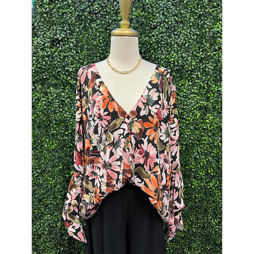 Anya Black Mix Flower Print Top