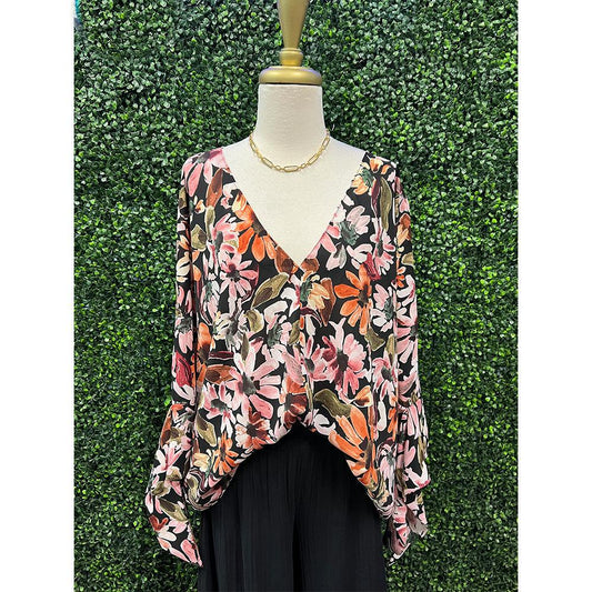 Anya Black Mix Flower Print Top