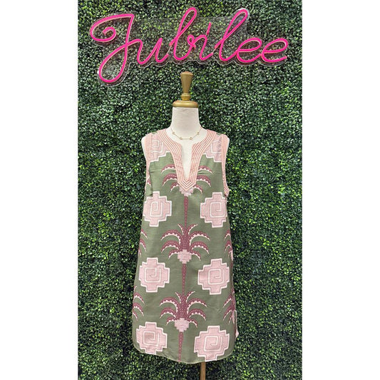 Olive Palm Sleeveless Mini Dress
