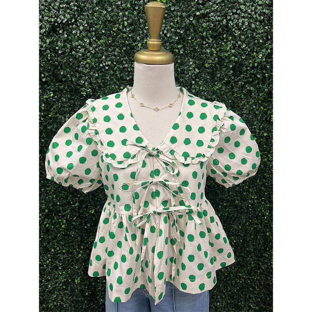 PRE-ORDER Betty Green Polka Dot Peplum Top