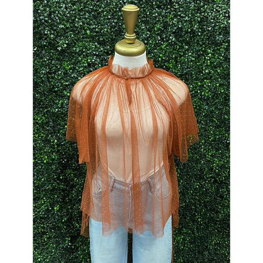 Zelara Rhinestone Tulle Top
