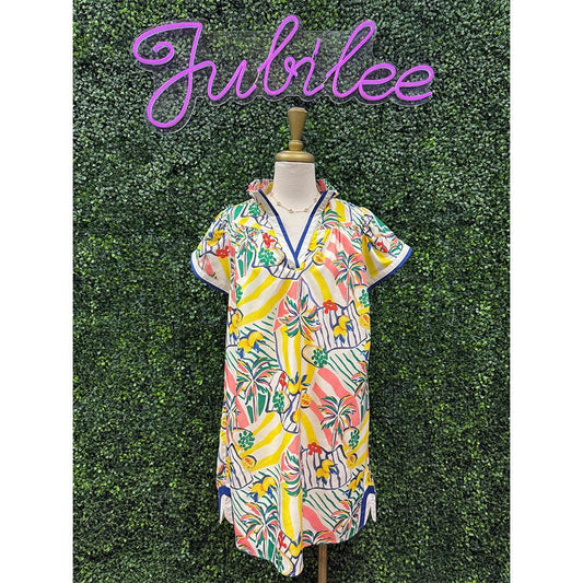 Marin Tropical Print Collared Shift Dress