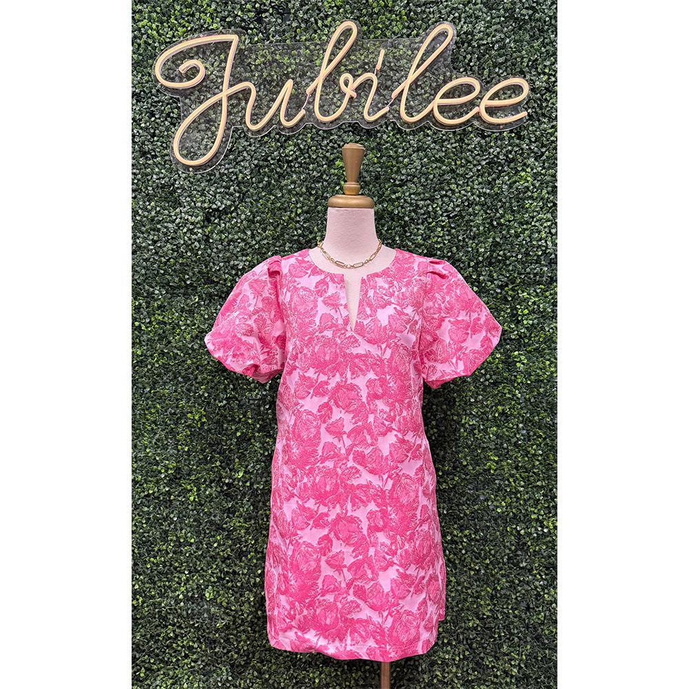 Ellen Fuchsia Jacquard Embroidery Dress