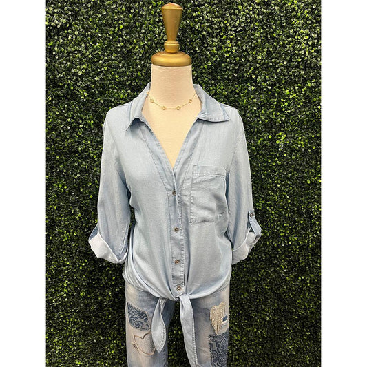 Terri Denim Tie Front Tencel Top