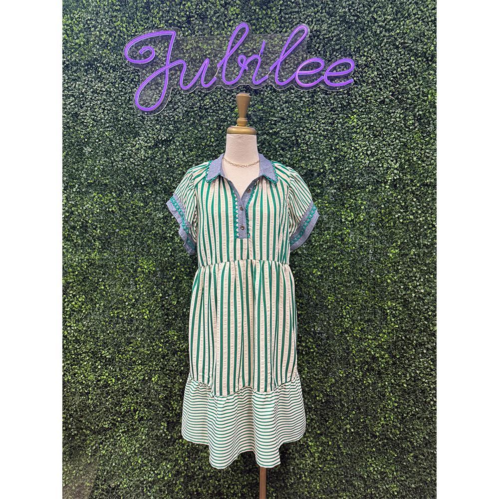 Vicky Green Stripe Babydoll Dress