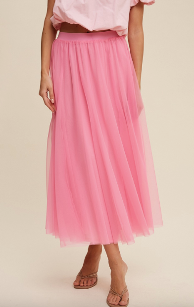 Bright Pink Maxi Tulle Skirt