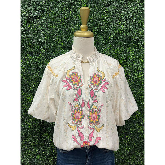 Presley Floral Embroidered Puff Sleeve