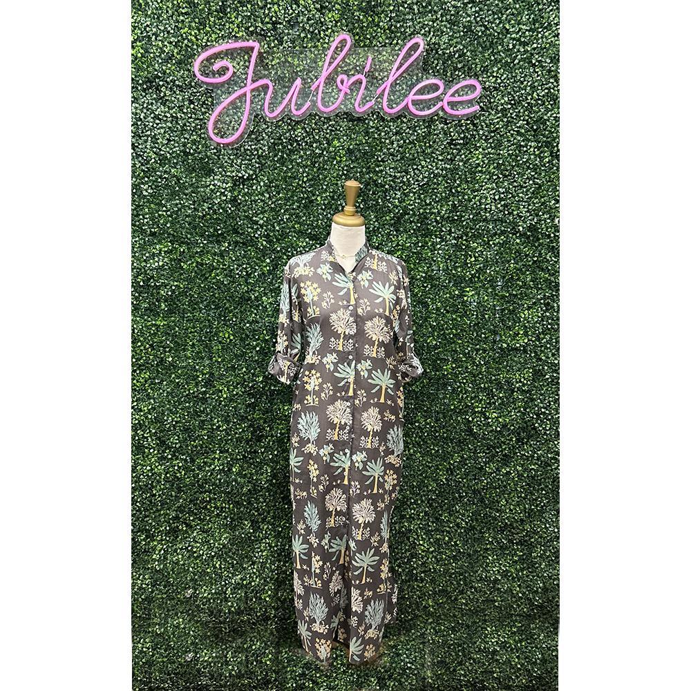 Layne Island Grey Palm Shirt Dress